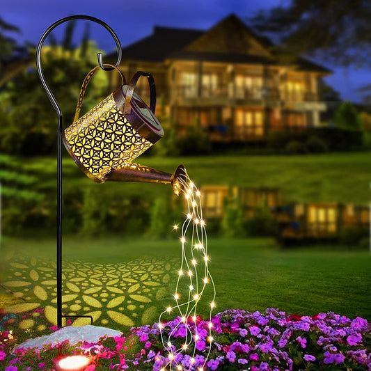 Solar Watering Can Light, Solar Fairy Lights Waterproof, Hanging Solar Lantern Garden Art Light Decor Metal Waterfall String Lights for Patio Yard Pathway Plant [ Warm Yellow, Pack of 1 ]