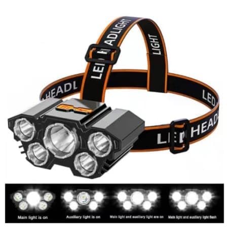 Freefall Safety 5LED Headlight Flashlight Rechargeable Light with Flashing for Outdoor Climbing & Camping Light, Guidance, Construction site, | Type - C Charge | Strong Magnetic | Pack of 1 Ps