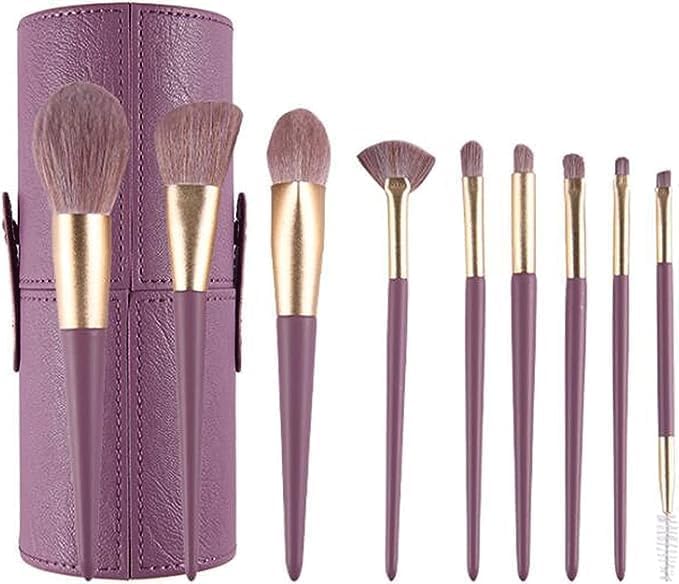 Ziloty Set 9 Pcs Professional Everyday Makeup Brushes Set with PU Leather bucket, Synthetic Hair Cosmetic Wooden Handle Brushes