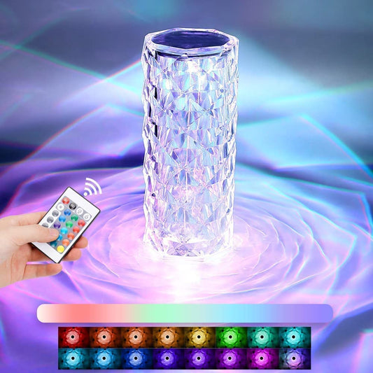 Ziloty Diamond Crystal Table Lamp USB Rechargeable, 8 Mode Color Changing Acrylic 3D Night Light (16 Colors with Touch and Remote Control)