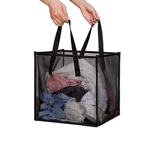 Pop Up Laundry Baskets - Mesh Collapsible Laundry Hampers Storage with Handle - Foldable for Washing Storage, Great for The Kids Room, College Dorm, Travel Organizer (Black)