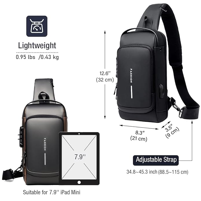 Anti Theft Sling Bag, USB Charging Sport Sling Anti-Theft Shoulder Bag, Crossbody Bags Chest Daypack