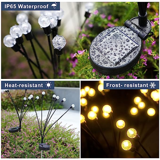 2 Pack Solar Powered Firefly Lights Waterproof, Solar Starburst Swaying Lights When Wind Blows, Solar Outdoor Decor Lights for Garden, Landscape, Pathway, Yard, Deck, Patio(Warm White)